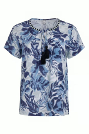 Weird Fish Sofia Organic Cotton Printed Double Cloth Blouse - Estate Blue