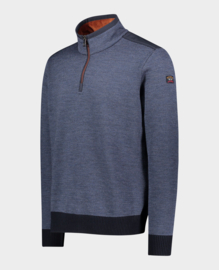 Paul & Shark Wool HZ Sweater with Velvet Detail - Blue Deep Sea