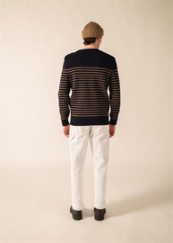 Saint James Binic gestreepte wollen matrozentrui - Marine/Beige Fonçé