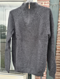 Emerald Turku grof gebreide 100% wollen trui met  1/4 rits - Charcoal Marl
