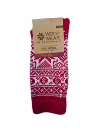 Noorse Wollen Sokken (60% worsted wool) - Red/Ecru