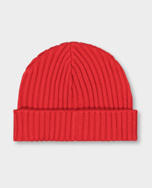 Paul & Shark Ribbed Wool Beanie with Iconic Badge - Warm Red