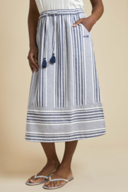 Weird Fish Samara Organic Striped Woven Midi Skirt - Navy SS22