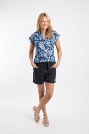 Weird Fish Alia Organic Cotton Printed Jersey Top - Blue Indigo