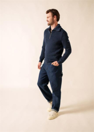 Saint James Cotentin Wool Bleu Chine  1/4 zip sweater - Bleu Chine