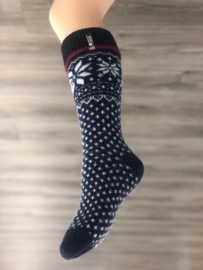Noorse Wollen Sokken (70% lambswool) Extra Long - Flag of woolwear - Navy/Ecru/Red