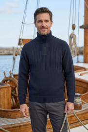 Emerald ALAND wollen schipperstrui met  1/4 rits - Navy