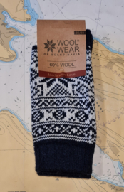 Noorse Wollen Sokken (60% worsted wool) - Navy Blue/Ecru