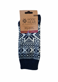 Noorse Wollen Sokken (60% worsted wool) - Navy Blue/Ecru