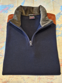 Paul & Shark Wool 1/4 zip Sweater with Velvet Details - Navy