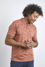 Weird Fish Marmont Organic Garment Dyed Printed Polo - Baked Clay