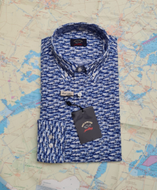 Paul & Shark Linen Cotton Shirt - shark print blue