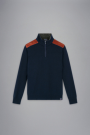 Paul & Shark Wool 1/4 zip Sweater with Velvet Details - Navy