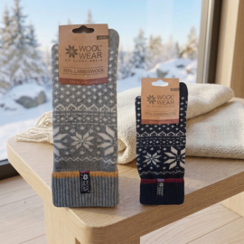 Noorse Wollen Sokken (70% lambswool) Extra Long - Flag of woolwear - Light grey/Ecru/Yellow