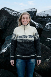 Norwool Noorse Trui  - 100% pure nieuwe wol - wit/zwart (Dames)