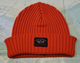 Paul & Shark Ribbed wool beanie with iconic badge - Orange