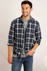 Weird Fish BROXTON Organic LS Herringbone Check Shirt - Federal Blue