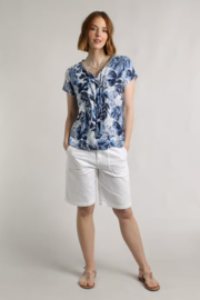 Weird Fish Sofia Organic Cotton Printed Double Cloth Blouse - Estate Blue
