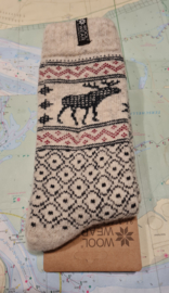 Noorse Wollen Sokken (80% wool) Flag of woolwear - Ecru/Black/Reindeer