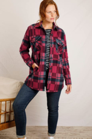 Weird Fish Autumn Oversized Check Fleece Shacket - Mulled Wine