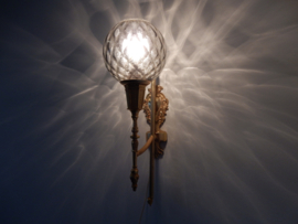 Vintage Wandlamp lamp jaren 70 / 80 glas goud