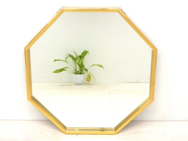 Vintage octagon spiegel hollywood regency goud messing