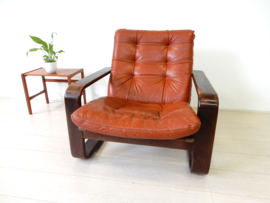 retro vintage fauteuil stoel design jaren 60 leer hout