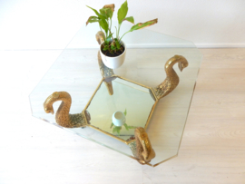vintage bijzettafel salontafel Italiaans 80s messing goud zwaan