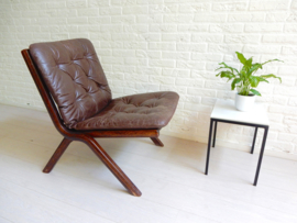 Retro vintage fauteuil stoel Deens jaren 60 leer