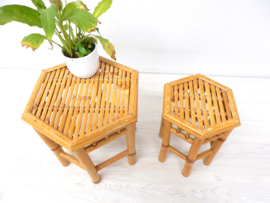 retro vintage bamboe bijzettafel plantentafel jaren 70 rotan