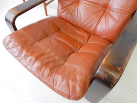 retro vintage fauteuil stoel design jaren 60 leer hout