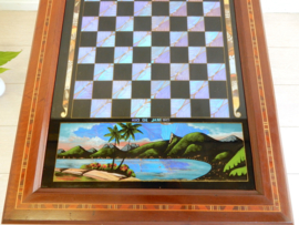 vintage bijzettafel vlindervleugels Brazilië 1950 schaakbord