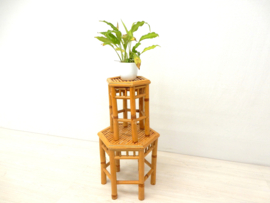 retro vintage bamboe bijzettafel plantentafel jaren 70 rotan