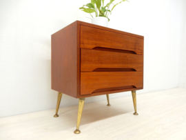 retro vintage ladekast klein nachtkastje kast jaren 60 teak messing