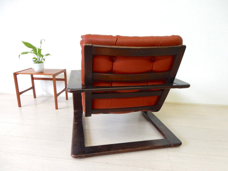 retro fauteuil stoel 60 leer hout Sold Zitmeubels | viking-vintage