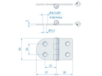 Roca vlakscharnier rond/recht RVS 67 x 40 mm