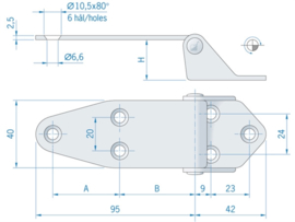 Roca hoekscharnier RVS 137 x 40 mm