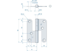 RVS Paumelle scharnier 98 x 82 mm.