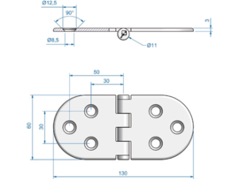 Roca vlakscharnier rond RVS 130 x 60 mm