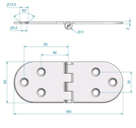 Roca vlakscharnier rond RVS 160 x 60 mm