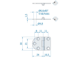 Roca vlakscharnier rond/recht RVS 40,5 x 30 mm