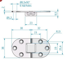 Roca tafelbladscharnier RVS 76 x 38 mm