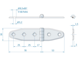 Roca staartscharnier vlak RVS 133 x 30 mm