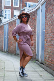 Jurk bamboe met ceintuur oud-mauve