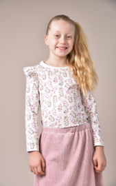 Longsleeve ruffels mauve blaadjes 134/140