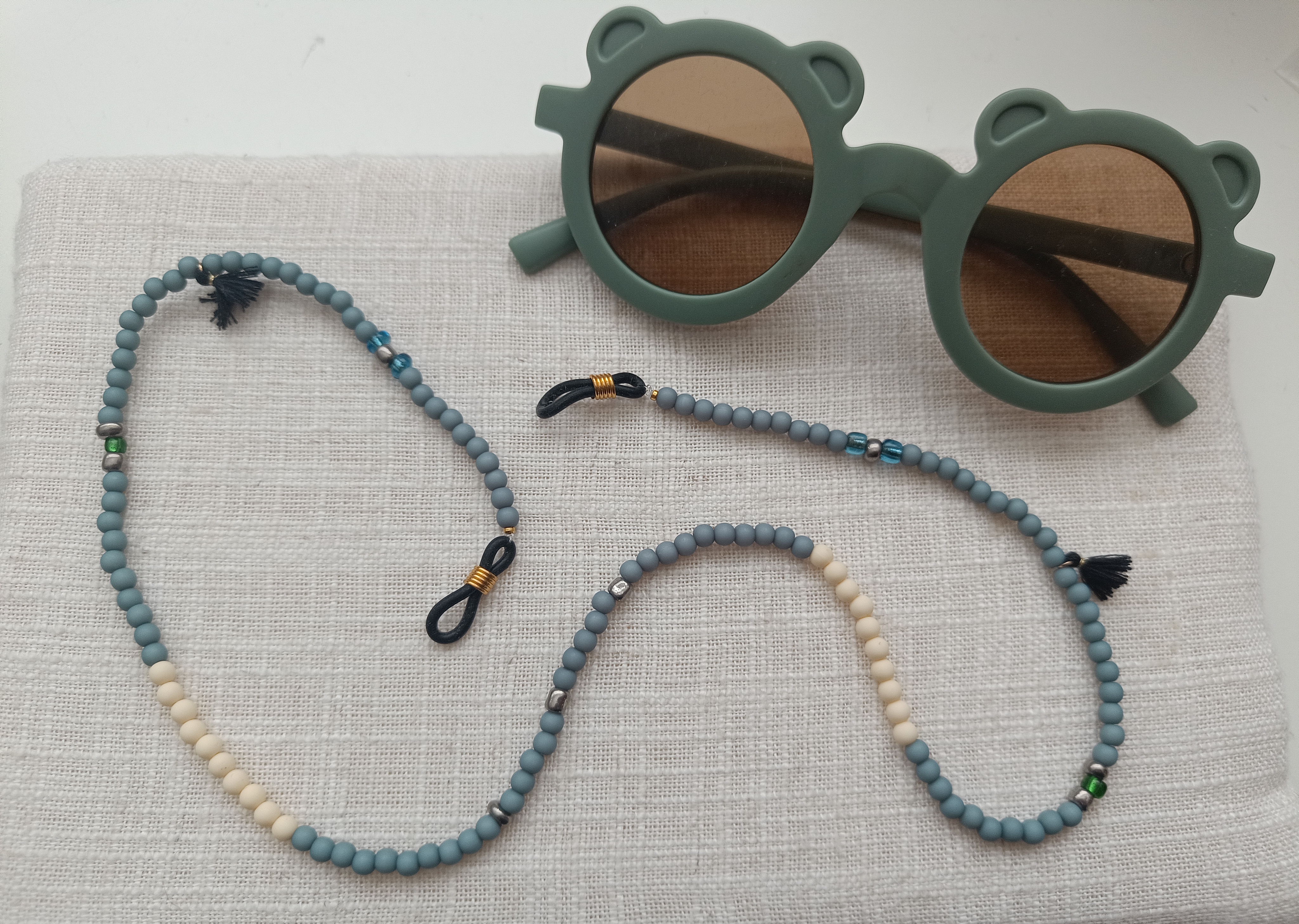 Brillenkoord - groenblauw/beige