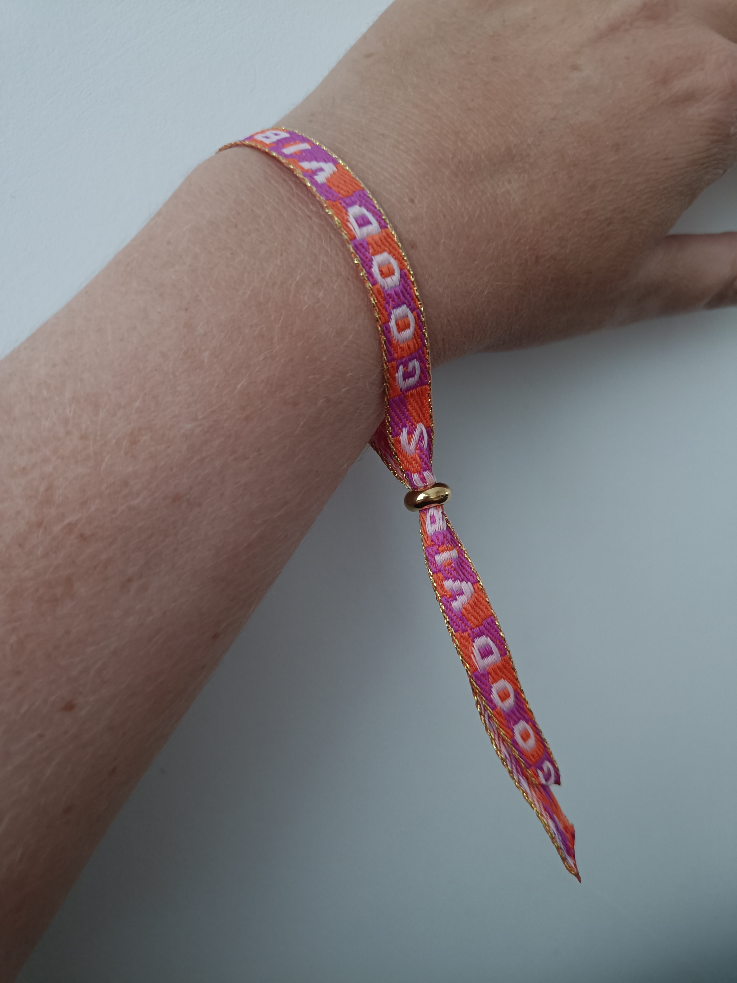Lint armbandje "cubes" orange-pink