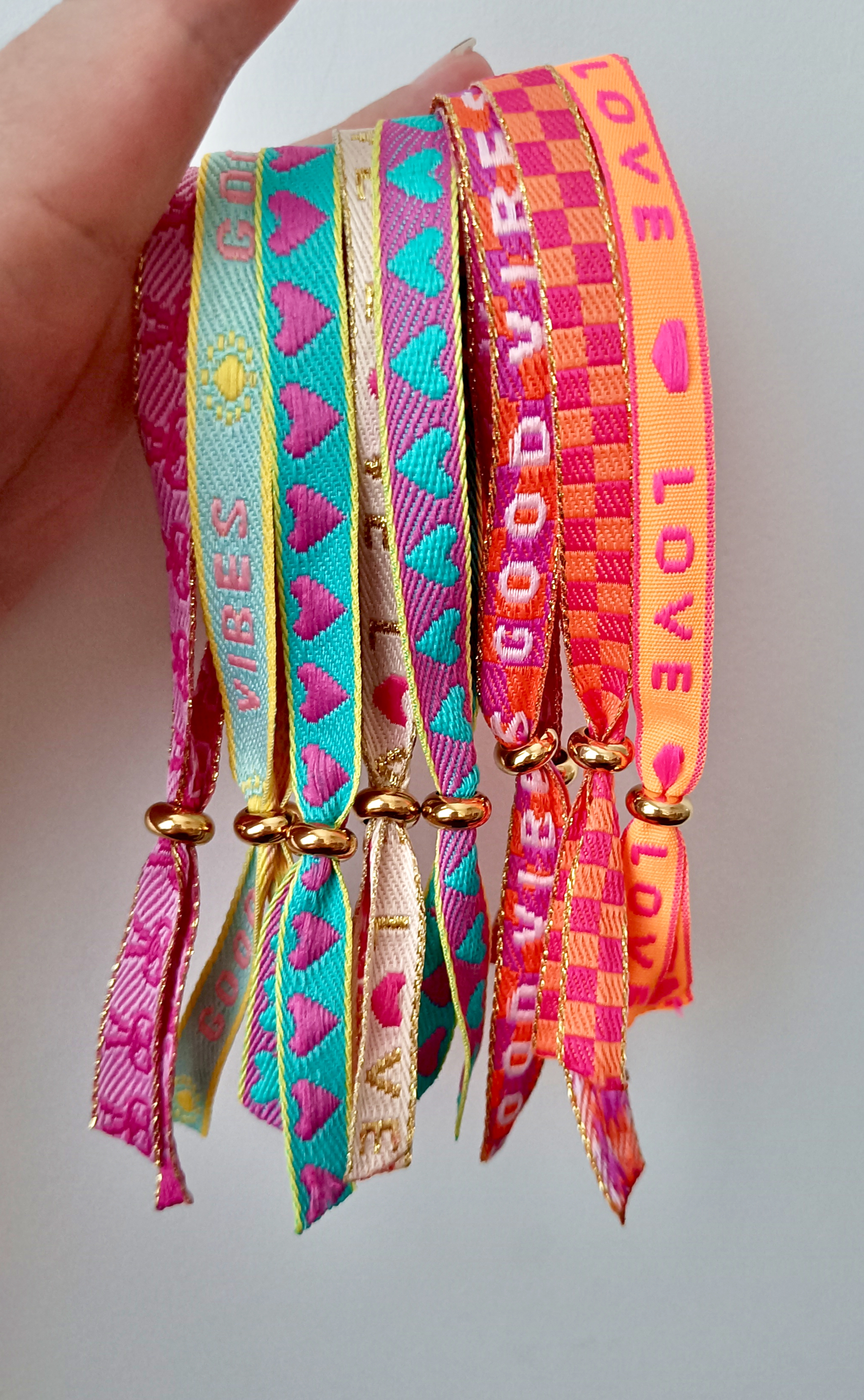 Lint armbandje "cubes" orange-pink