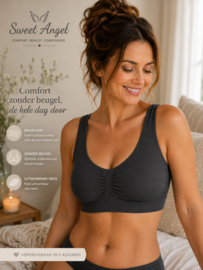 Sweet Angel - Grijs Antraciet BH - BH Zonder Beugel - Voorgevormde BH - Beugelloze BH - Comfort met Vulling Uitneembaar - Push Up Bh's - Magic Bra 