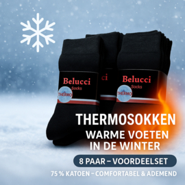 Belucci Thermosokken – 8 Paar – Zwart – Warme Sokken Heren